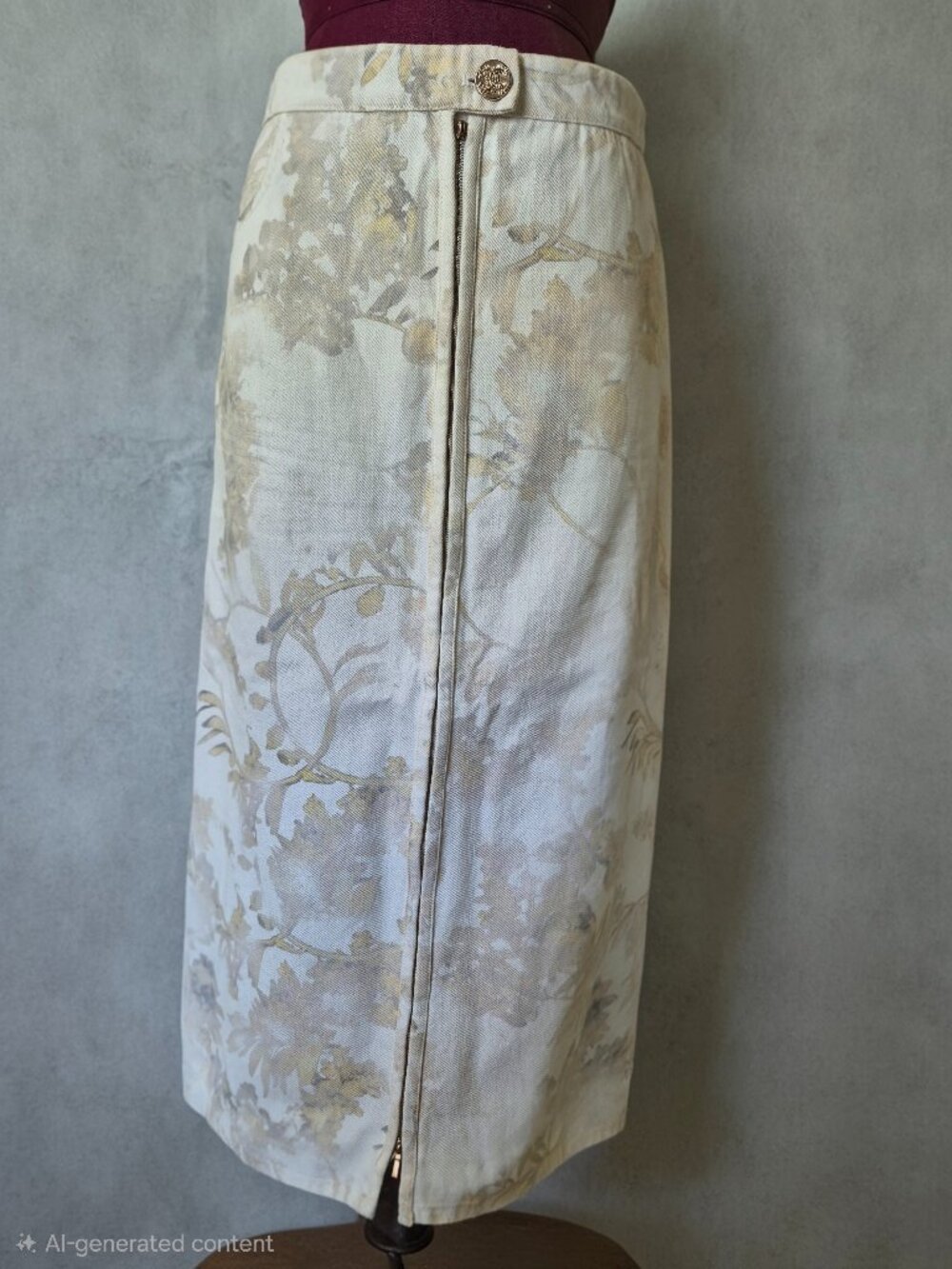 “Chanel Floral Denim Midi Skirt Size 42 Made in Italy CC Hardware